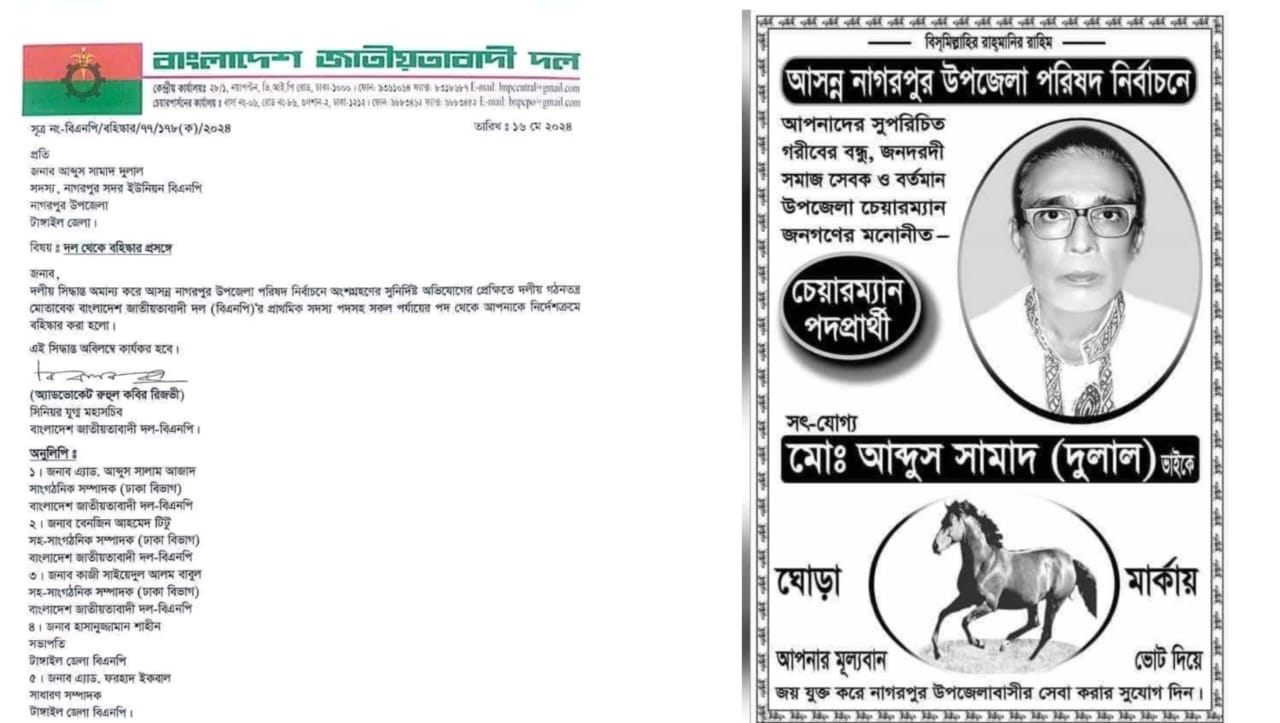 Read more about the article নাগরপুরে উপজেলা চেয়ারম্যান প্রার্থী বিএনপি নেতা দুলাল বহিষ্কার